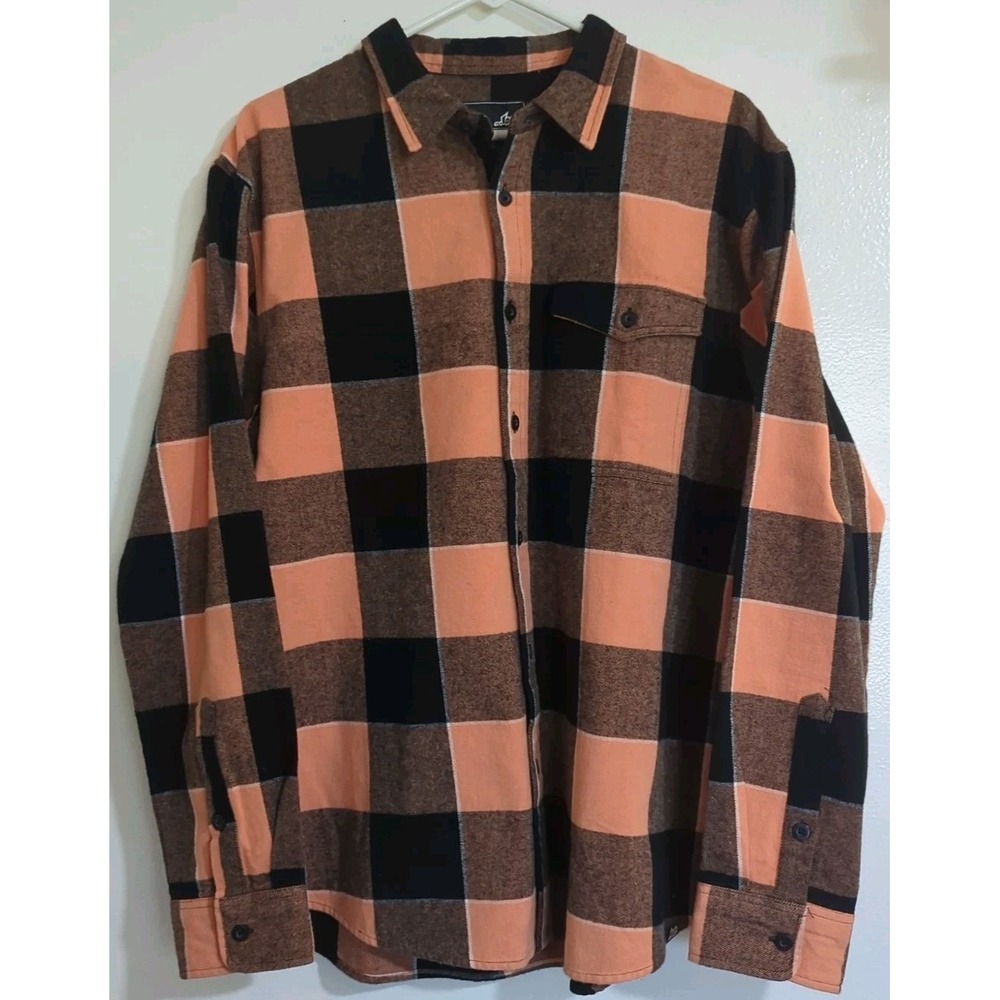 LOST Enterprises Long Sleeve Flannel Button Up Men's Shirt Checked Orange Peach